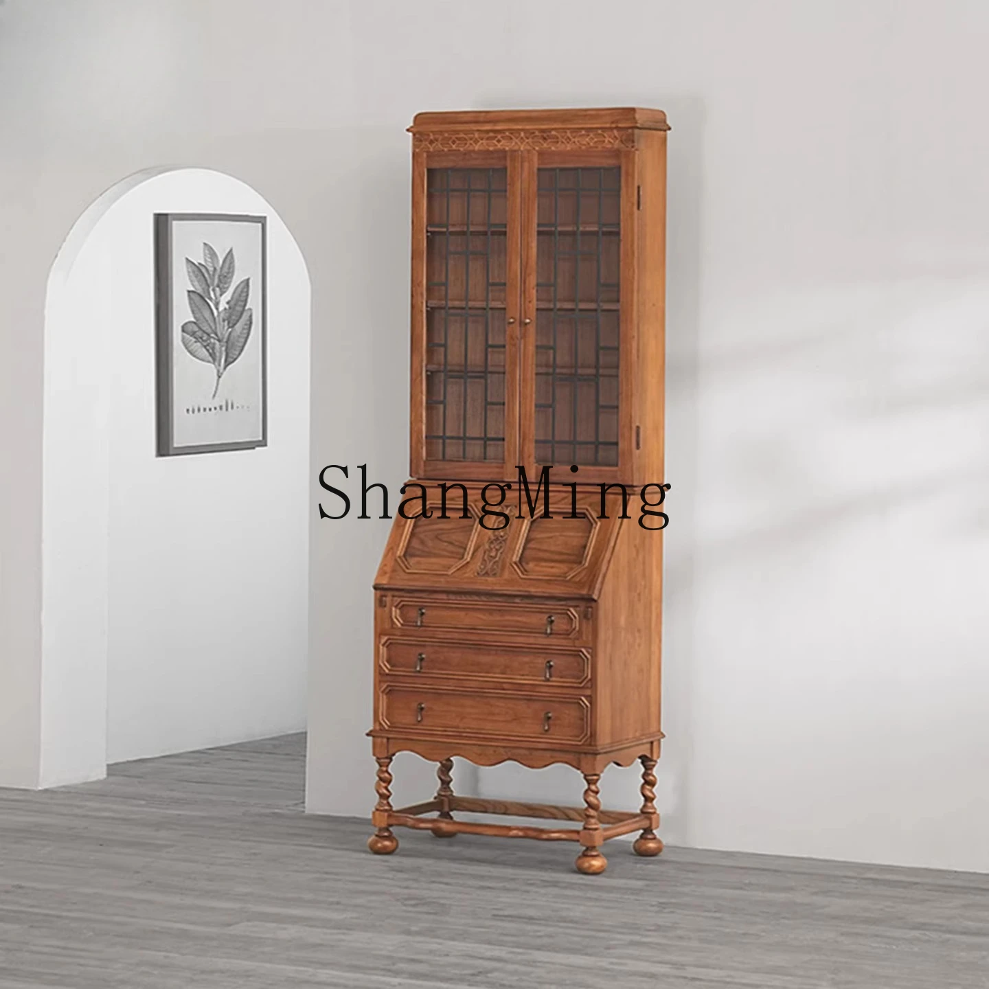 

CL Vintage Solid Wood Carved Tall Secretary Cabinet Antique Replica Storage Wine Cabinet