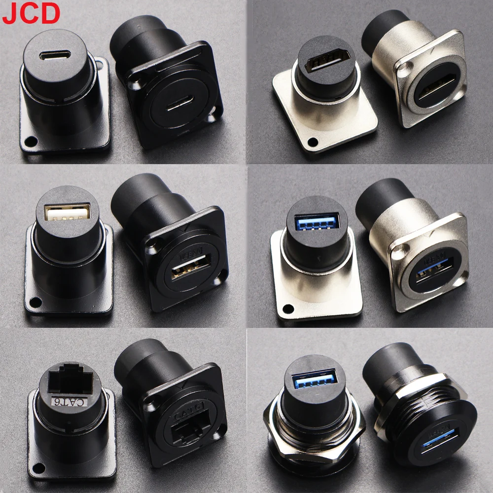 JCD 1pcs Metal D Type Module RJ45 CAT6&USB 2.0/3.0&Type C&HDMI-Jack Socket Through Network Panel Mounting Electronic Connector