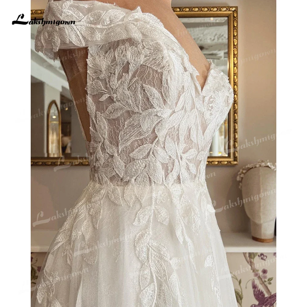 Boho uma linha vestidos de casamento 2025 sexy querida curto fora do ombro rendas apliques para as mulheres tule vestido de noiva varredura