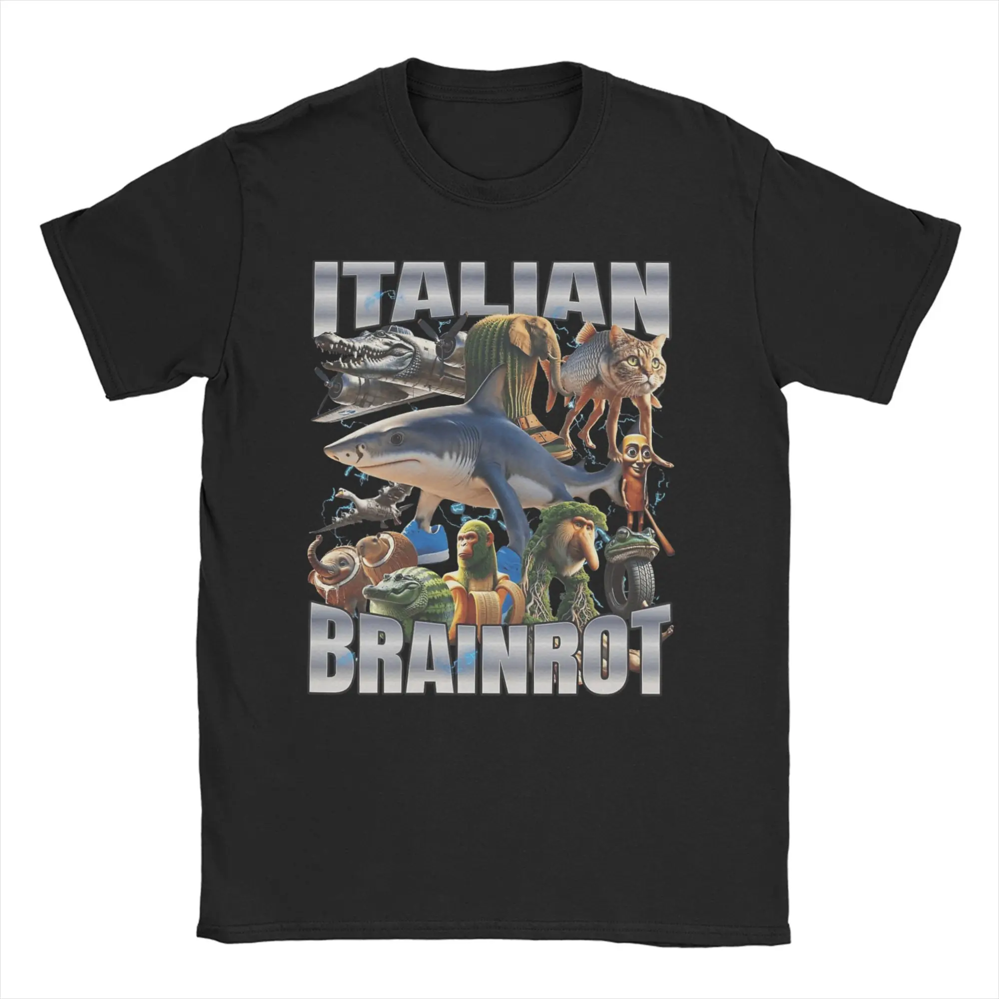 Bombardiro Crocodilo Cotton T-Shirt For Men Summer Italian Brain Tralalero Tralala Funny T Shirts O Neck Harajuku Tee Shirt