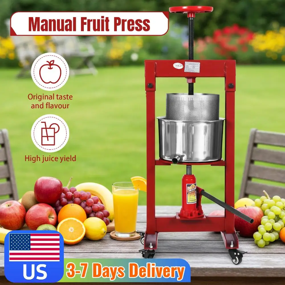 

9L Hydraulic Apple Grape Cider Press W/ Keg Metal Strainer Stainless Steel Manual Press for Carrots Oranges Berries & Vegetables