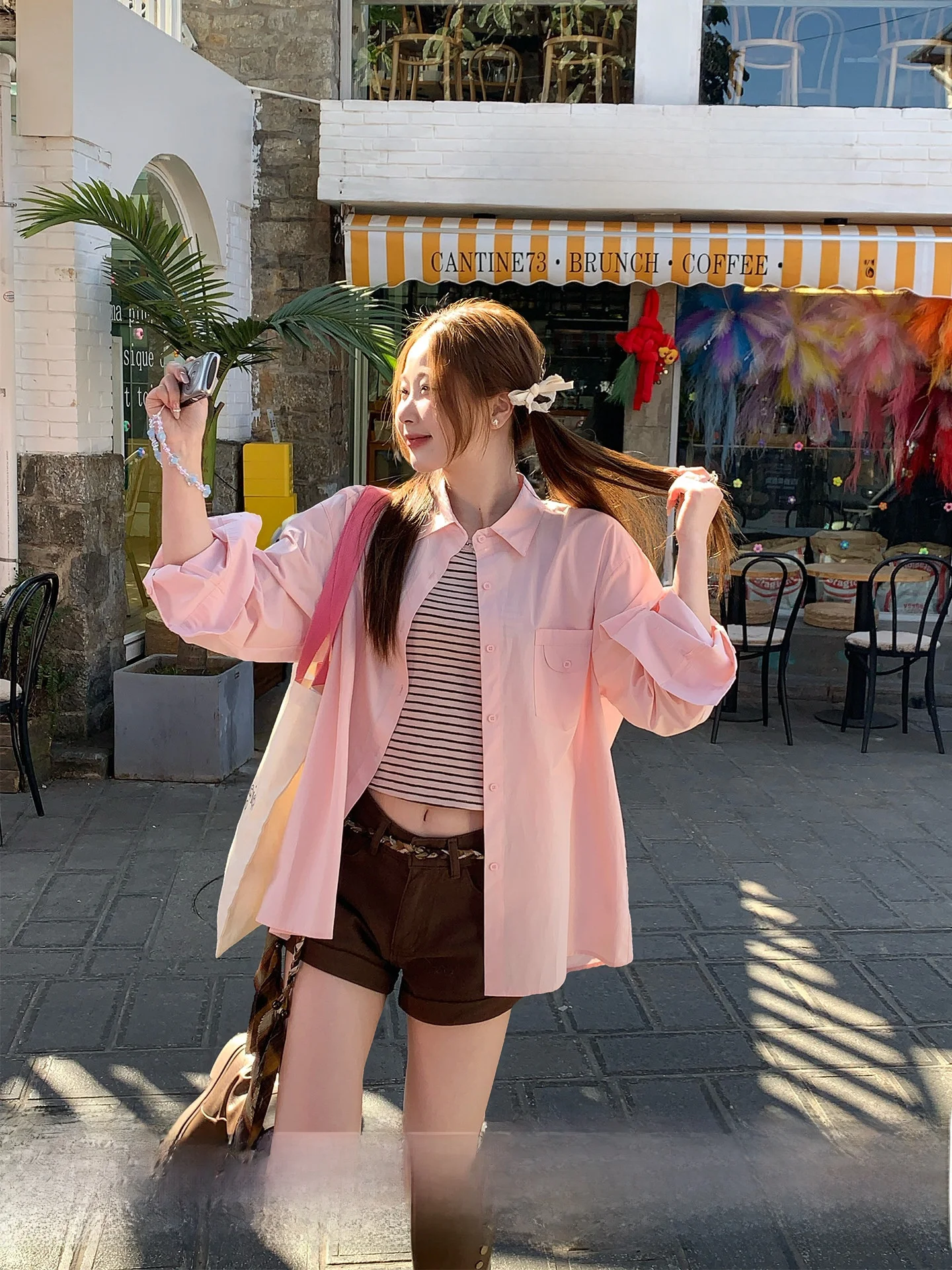 

Su Sansan Korean Sle Pink irt Women's Straight Cut Cotton Long Sve Button up Spring 2026 New Faion Ladies' Blouse