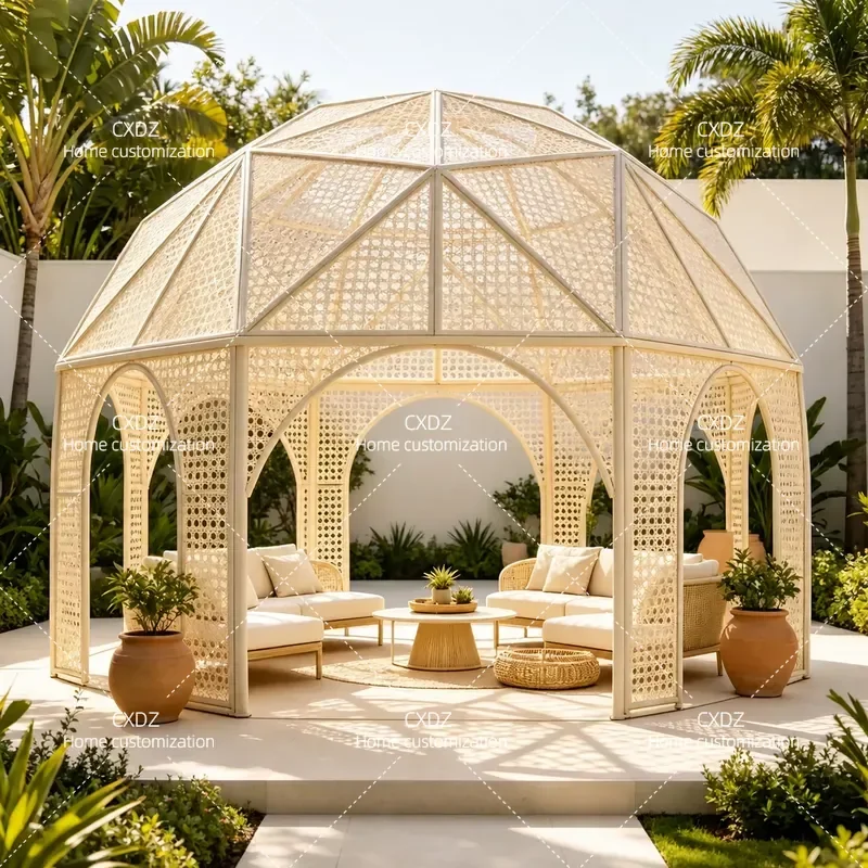 Outdoor Rattan Dome Gazebo Spherical Awning for Villa Courtyard Garden Landscape Decoration Weatherproof Patio Shelter