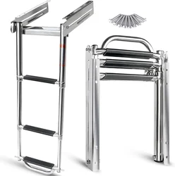 3steps Boat Ladder Under Platform Slide Mount Boat Boarding Ladder Telescoping Ladder with a Carry Handle and Mounting Screws