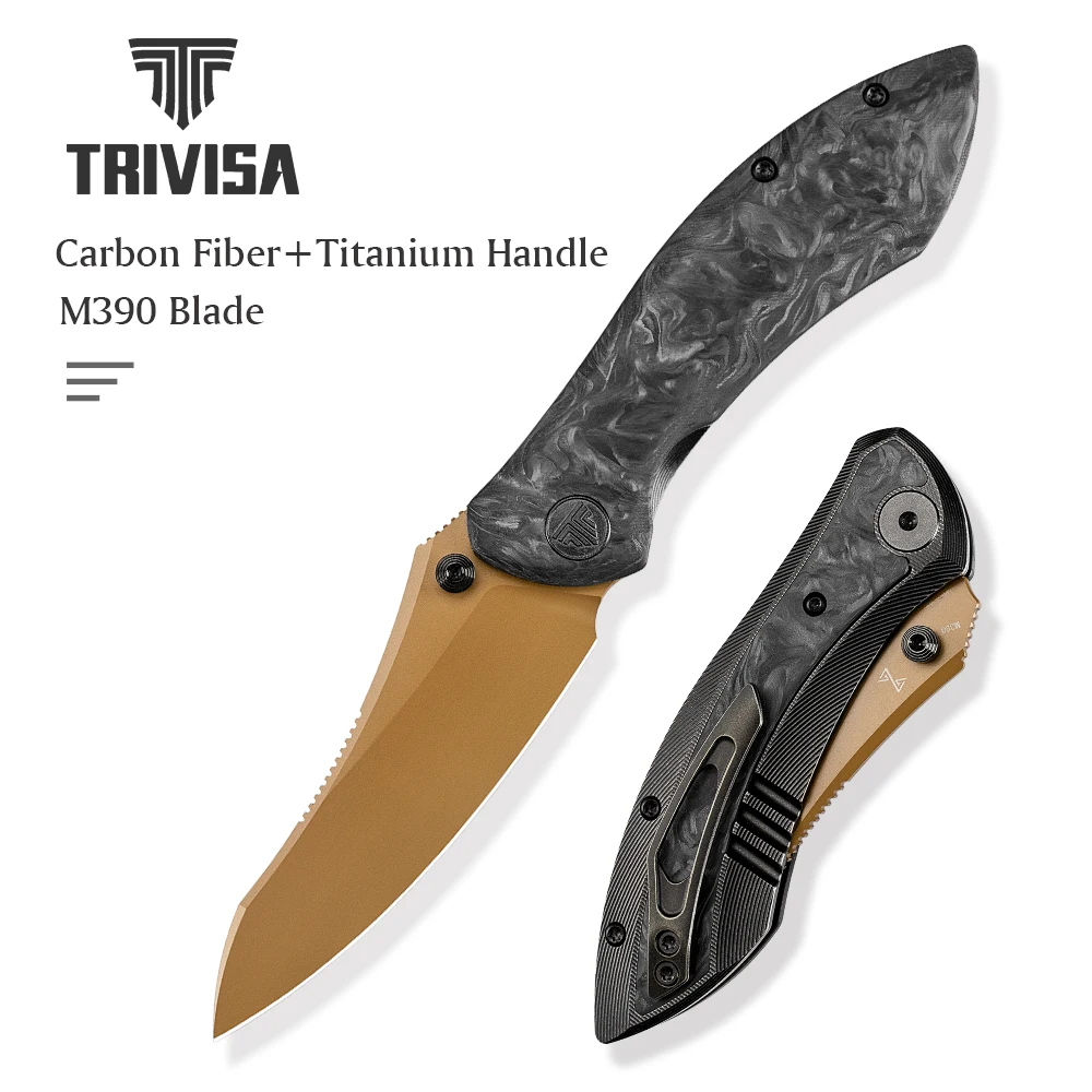 TRIVISA Rhino Pocket Folding  Knife  M390 Blade Titanium & Carbon Fiber Handle, Camping Hunting Fishing Outdoor High Quality EDC