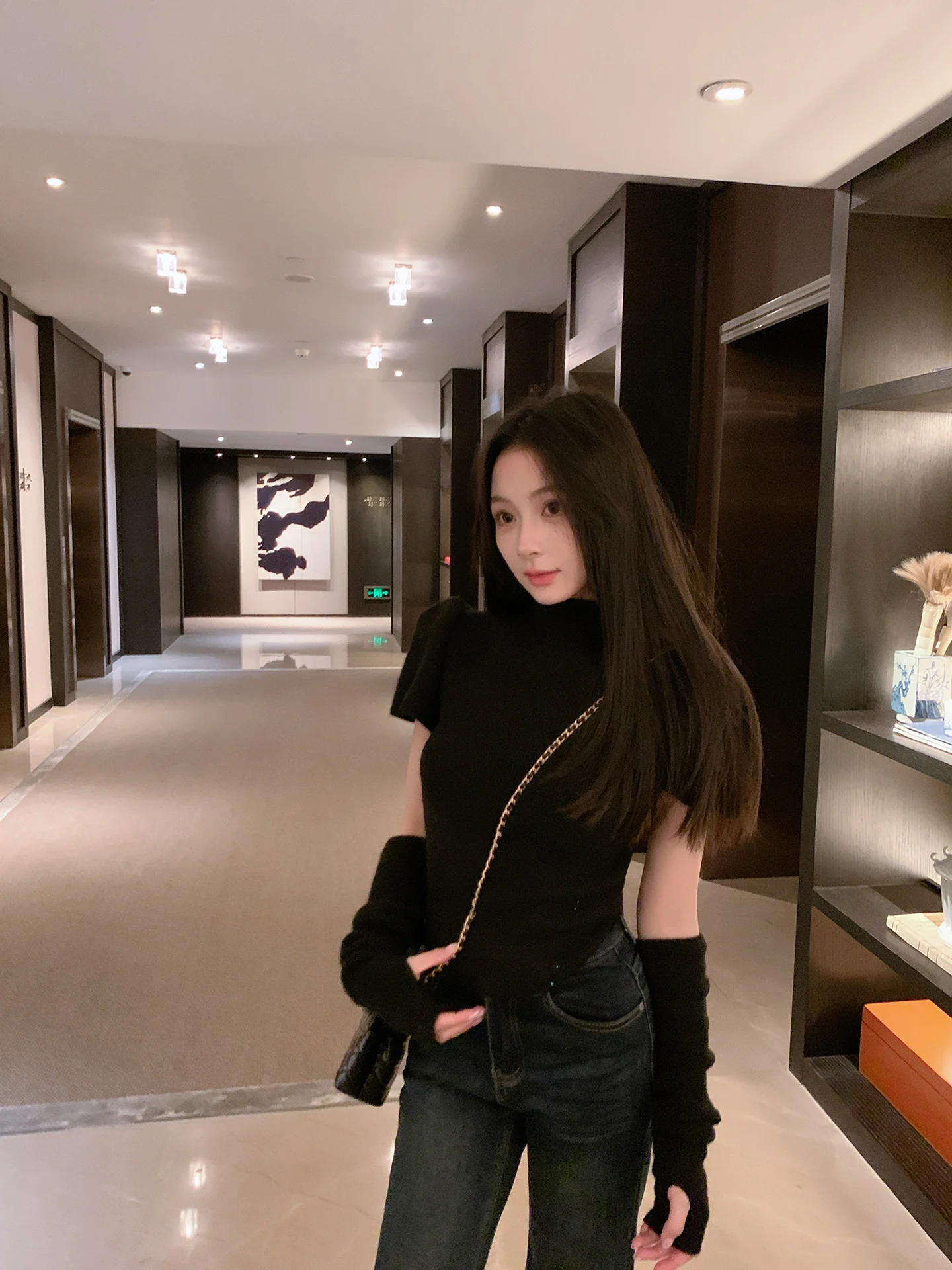 

Zhouyeye Women's ort Sve Knitwear Bear Fur Mixed Faion Early Spring Inner Wear Base irt Sweet Sle Slim Fit round Ne