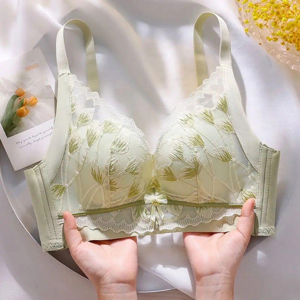 

Adjustable Mesh Flower Lace Deep V Bra Wireless Push Up Underwear for Women Anti-sagging Lingerie Seamless Bra Girls