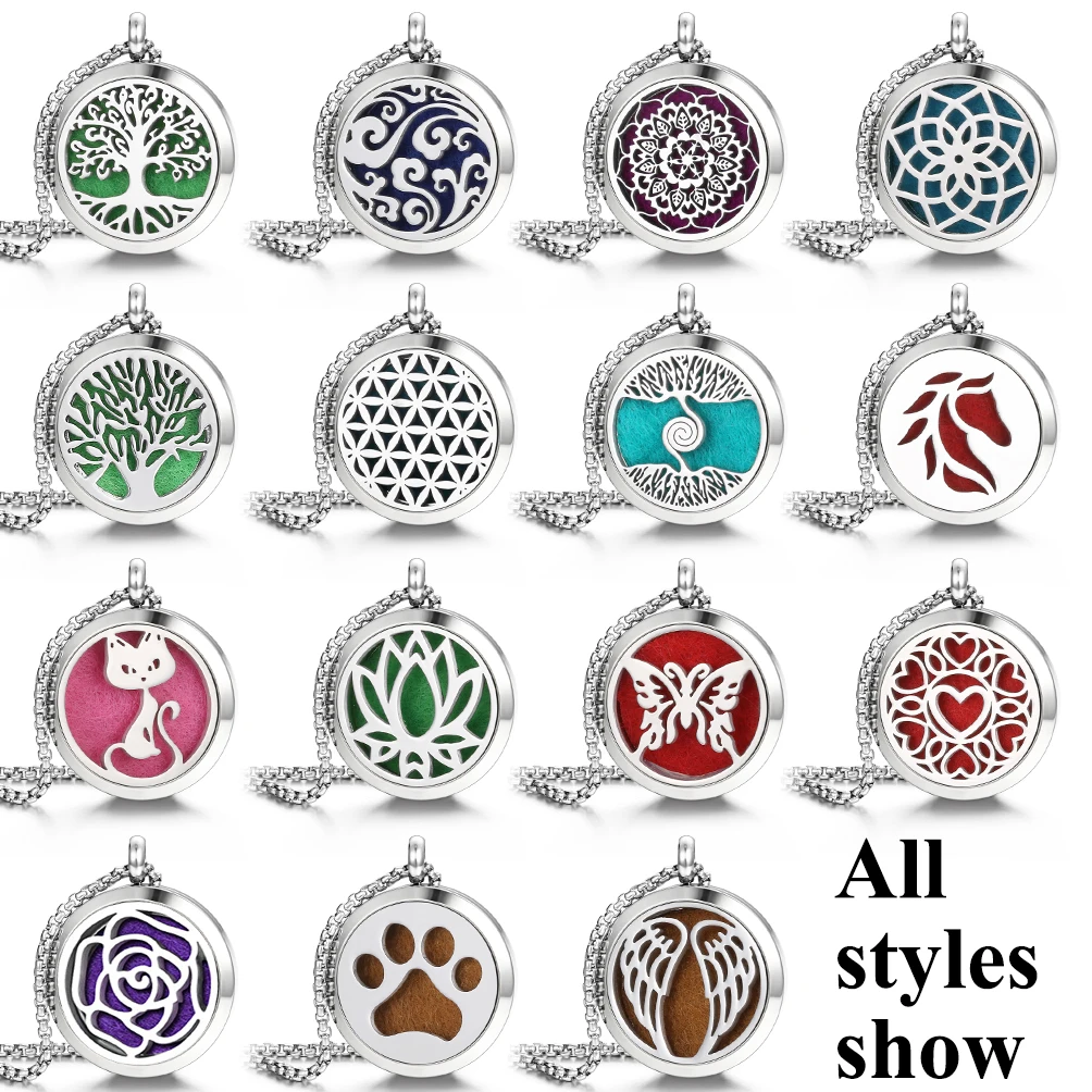 New Stainless Steel Tree of Life Aromatherapy Necklace Perfume Essential Oil Diffuser Necklace Locket Pendant Necklace Men Women