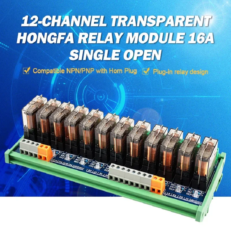 Huaqingjun 12-Channel Hongfa Relay Module Single Open DC24V Relays 16A Electromagnetic Relay for Packaging Machine Control