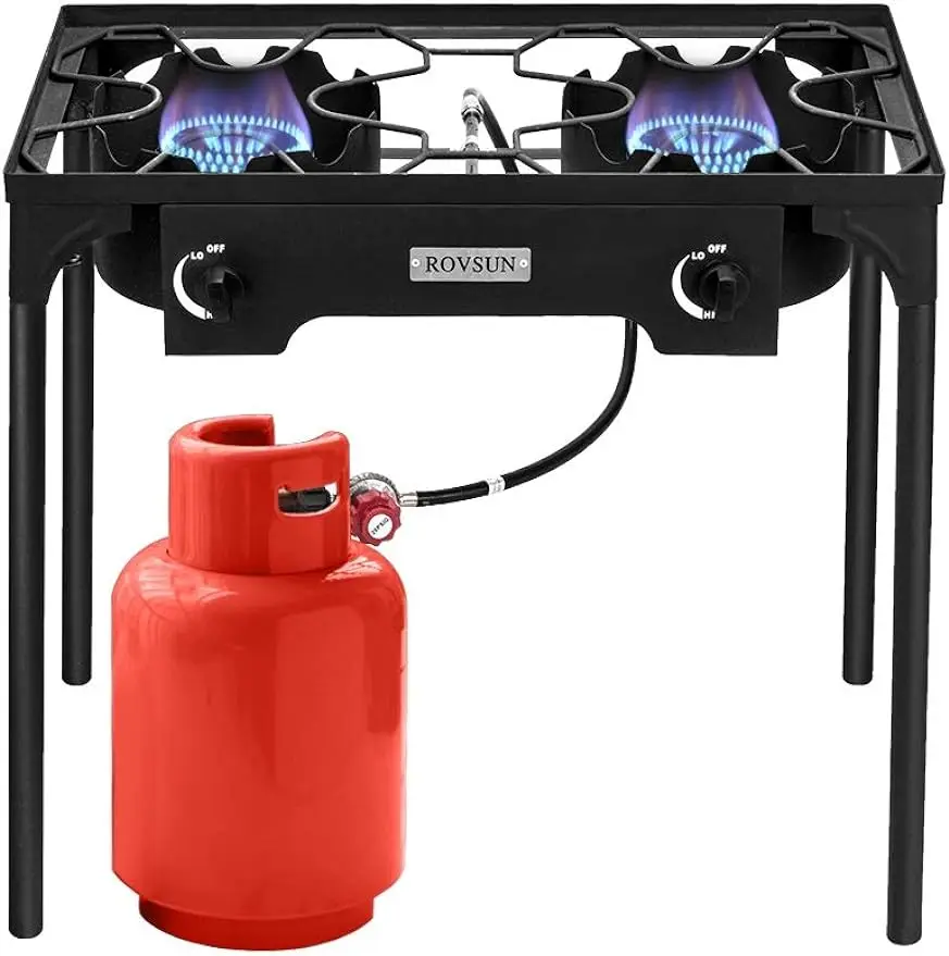 ROVSUN 2 burner Outdoor propane gas stove 150btu high pressure cooker for backyard cooking camping