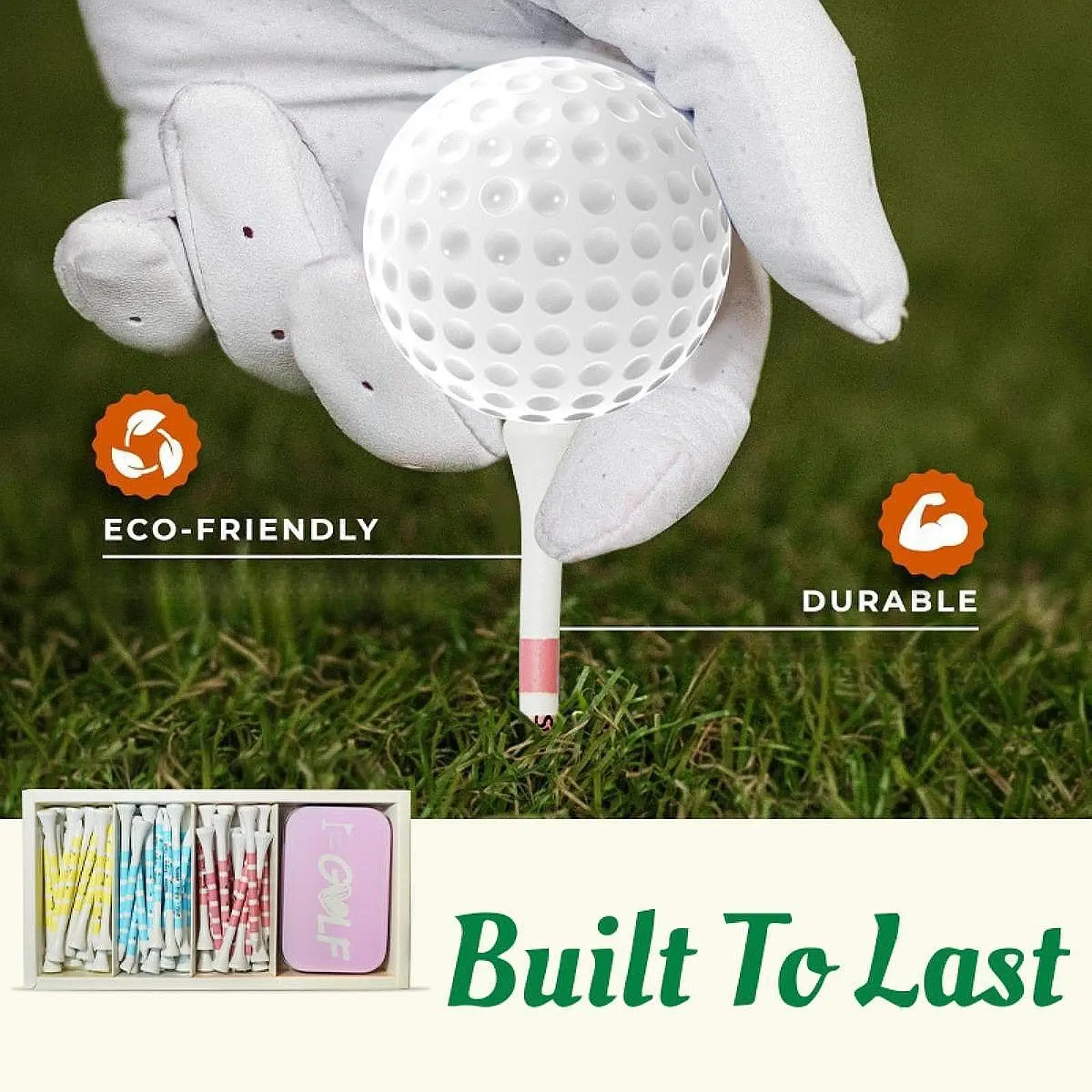Golf Tees Bulk with Storage Box Sign Wood Tees Outdoor Practical Golf Training Tool for Driving Putting Chipping Golf