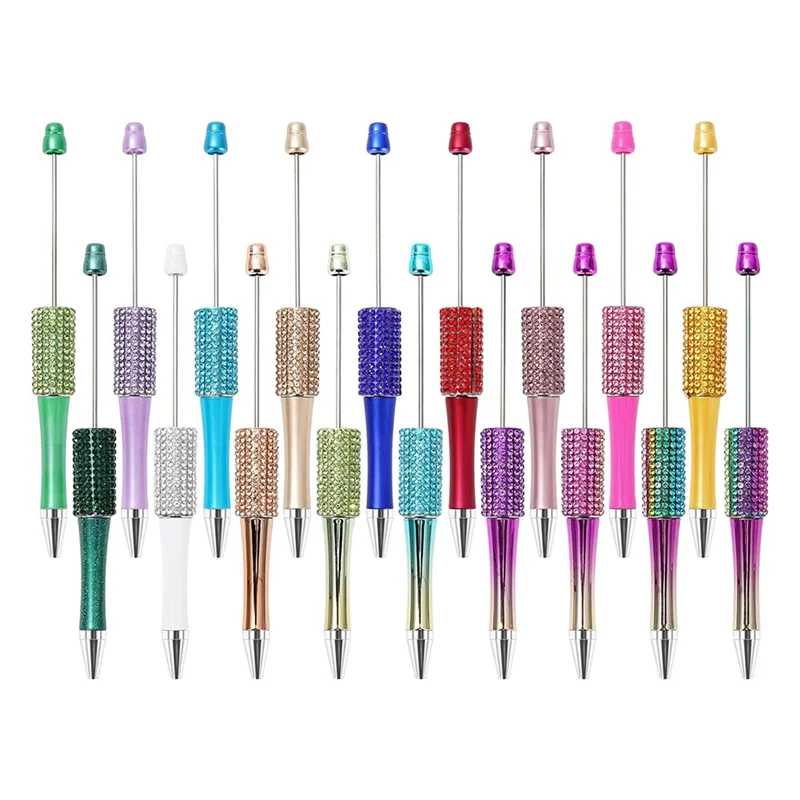 

Compact 18Pcs Diamond Beadable Pen 18 Colors Plastic Bead Ballpoint Pen Multicolor Retractable Writing Pens Beaded Crafting Pens