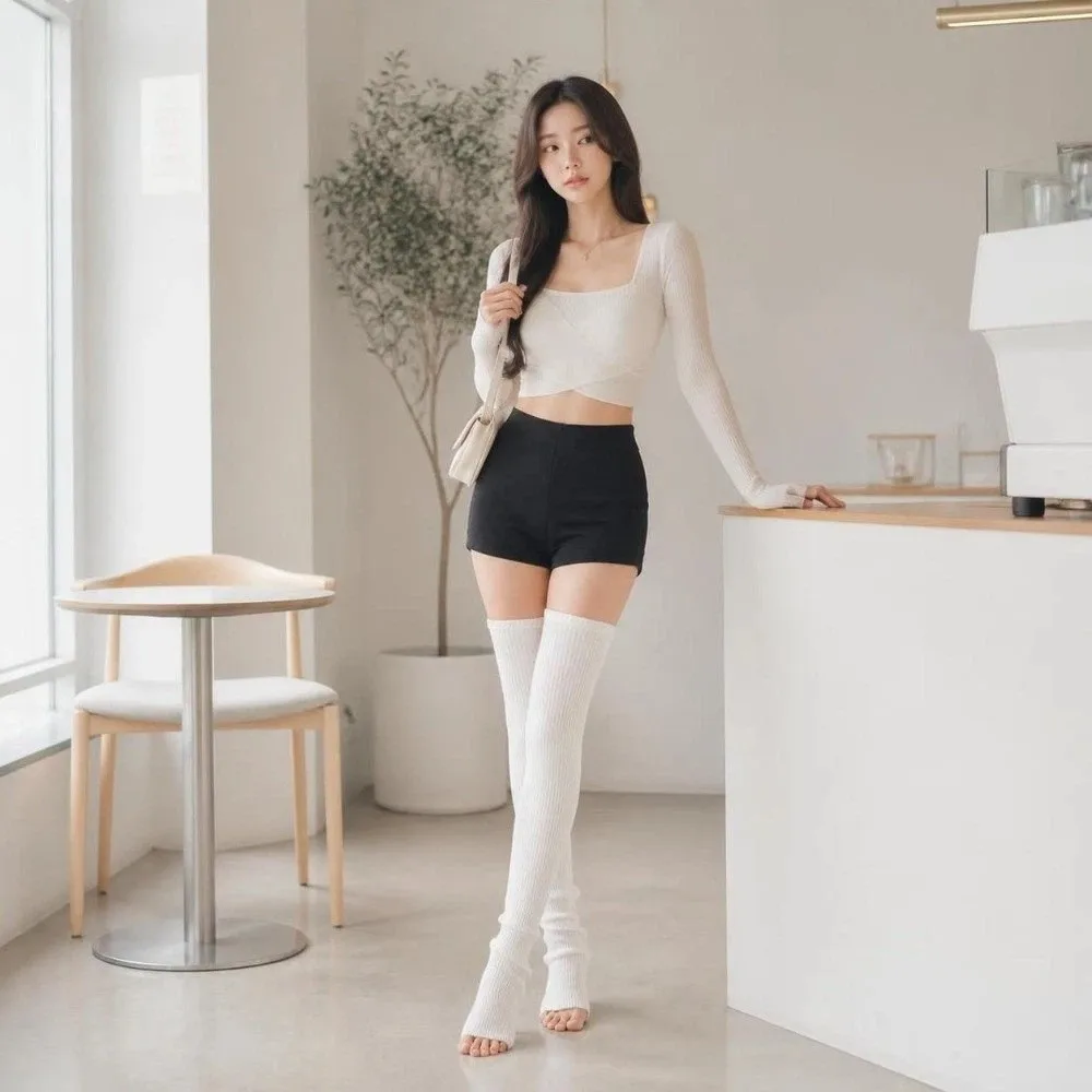 Simple Knitted Leg Warmers Stripe Thickened Warm Long Stockings Lolita JK Multicolor Above Knee Socks Girls