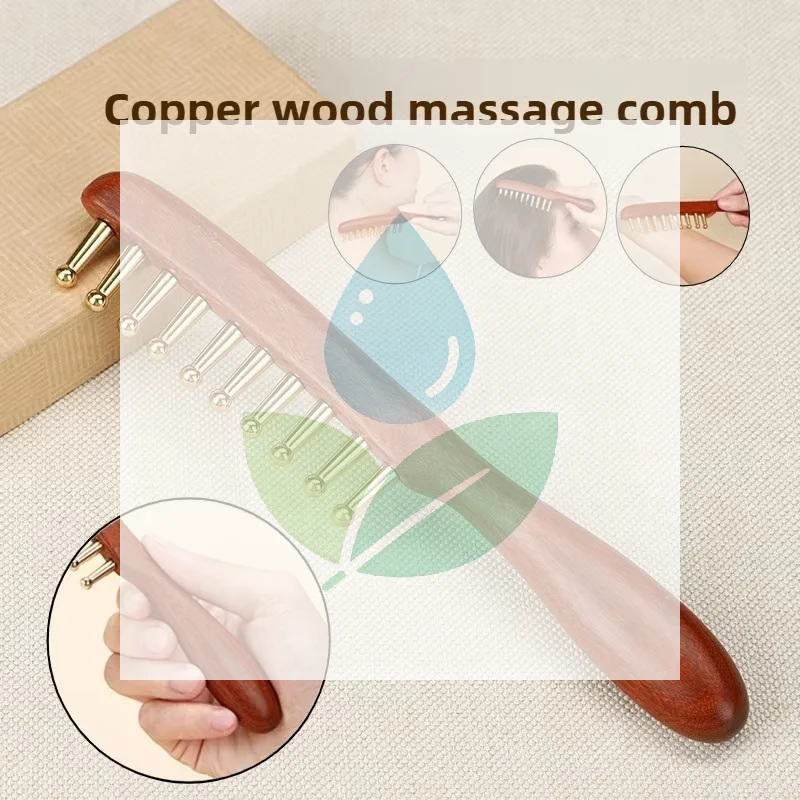 Head Meridians Massage Comb Copper Wood Meridians Comb Needling Guasha Scalp Relax Tools Long Hair Head Therapy Meridian Comb