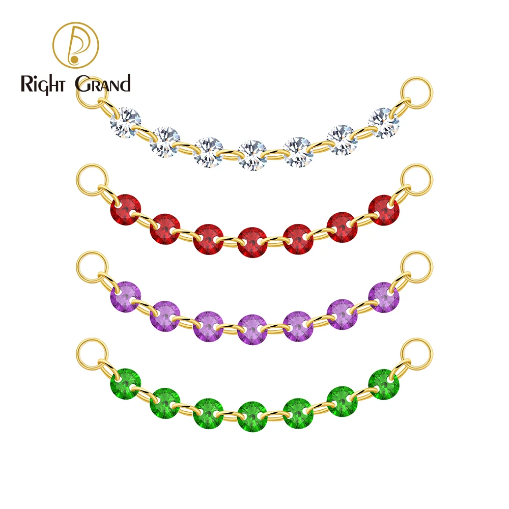 Right Grand Pingente de corrente com zircônia cúbica redonda múltipla em titânio ASTM F136 para piercing (argola ou haste) — compatível com hélice, cartilagem e lóbulo.