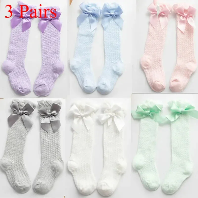 3 Paar Mesh-Socken für den Sommer, dünne Baby-Schleife, Mesh-Anti-Mücken-Knielänge, Socken ohne Knochen, lose Prinz, süße Socken