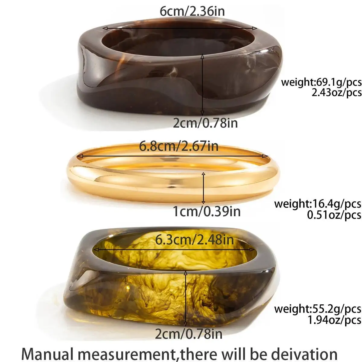IngeSight.Z 3 أنماط خمر الشرير البني سميكة الراتنج الاكريليك تلطخ أساور النساء هندسية غير النظامية سوار أساور مجوهرات #5