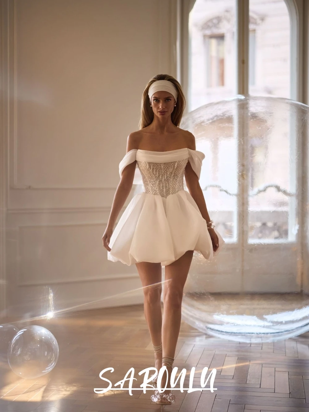 

Princess Classy Strapless After-party Wedding Dress Short Romantic Pearls Women Zipper Back Fashionable Corset Ball Gown