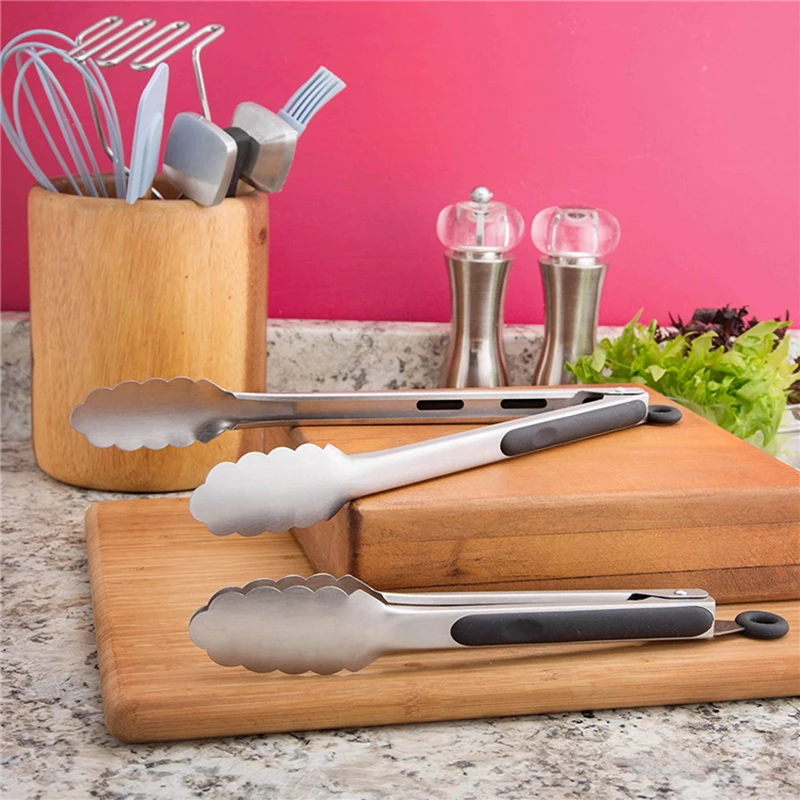 Extra Long Stainless Steel BBQ Tongs Salad Food Clips Bread Pasta Serving Tongs Non-Stick Kitchen Cooking Tools
