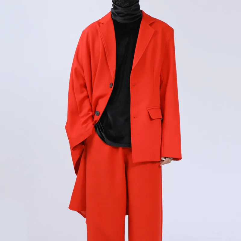 WVGA ربيع الخريف جديد رجل المد الظلام غير المتماثلة تصميم عصري بدوره إلى أسفل طوق البدلة الستر المتخصصة شيك سترات غير رسمية Ins W14648 #4