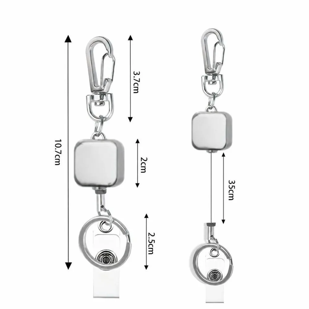 Zinc Alloy Retractable Badge Reel Retractable Heavy Duty ID Card Holder Clip with Carabiner Key Ring Anti-Loss Key Chain