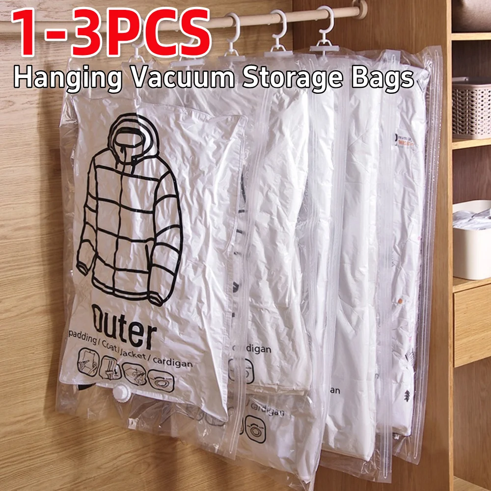 1-3Pcs Hanging Compressible Storage Bag Reusable Clothes Compression Storage Bag Space Saving for Clothes Down Overcoat