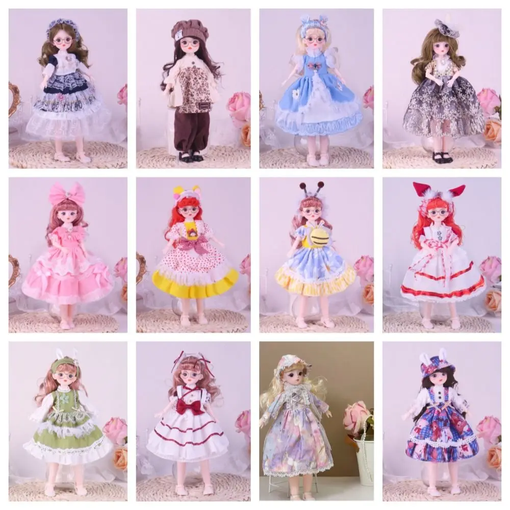 Bjd linda boneca de 30cm, kawaii, fofa, roupas de boneca, óculos de orelha de coelho, saia de boneca 1/6, crianças