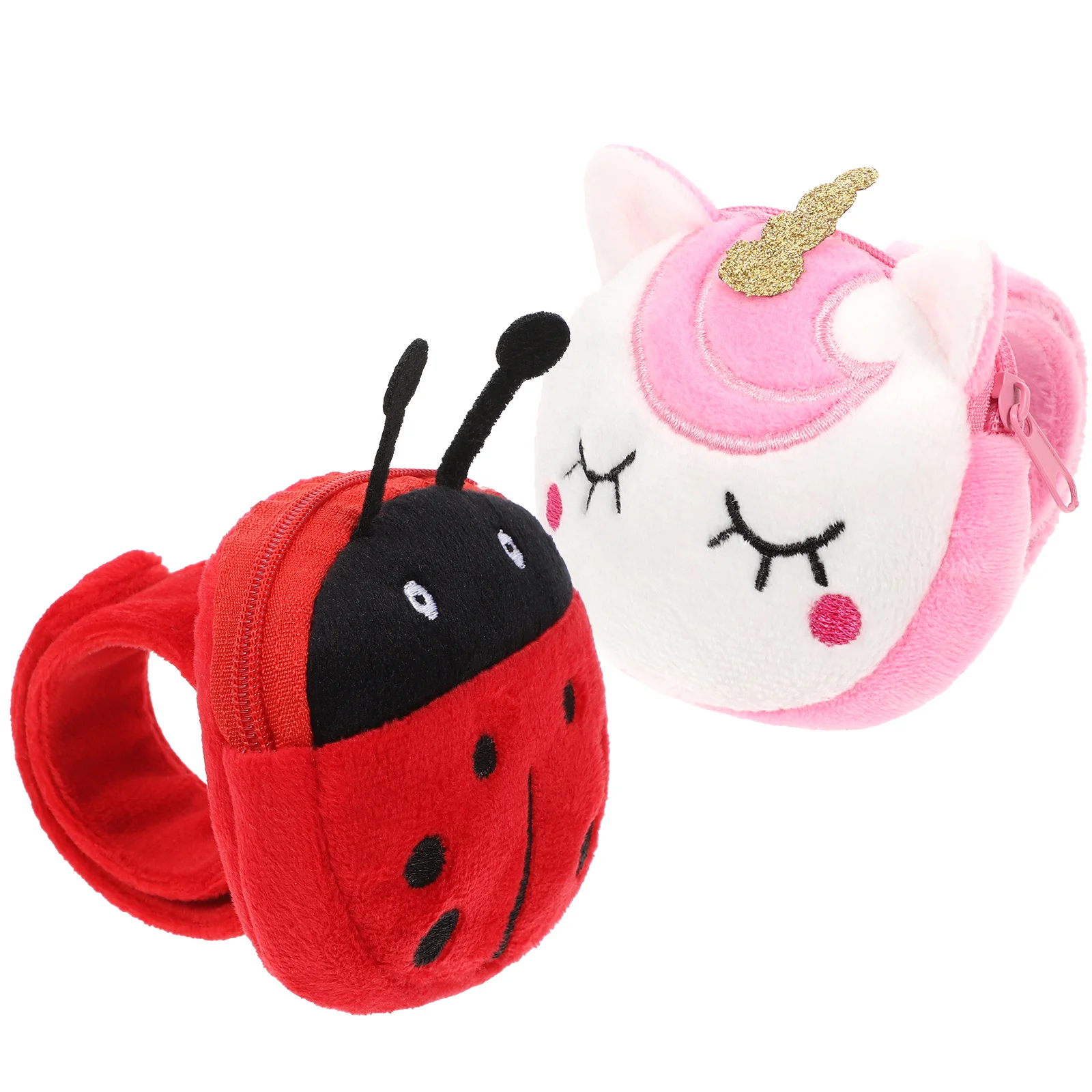 

2 Pcs Ring Coin Purse Plush Slap Bracelet Childrens Toys Ladybug Bracelets Party Favors Cloth Animals Baby