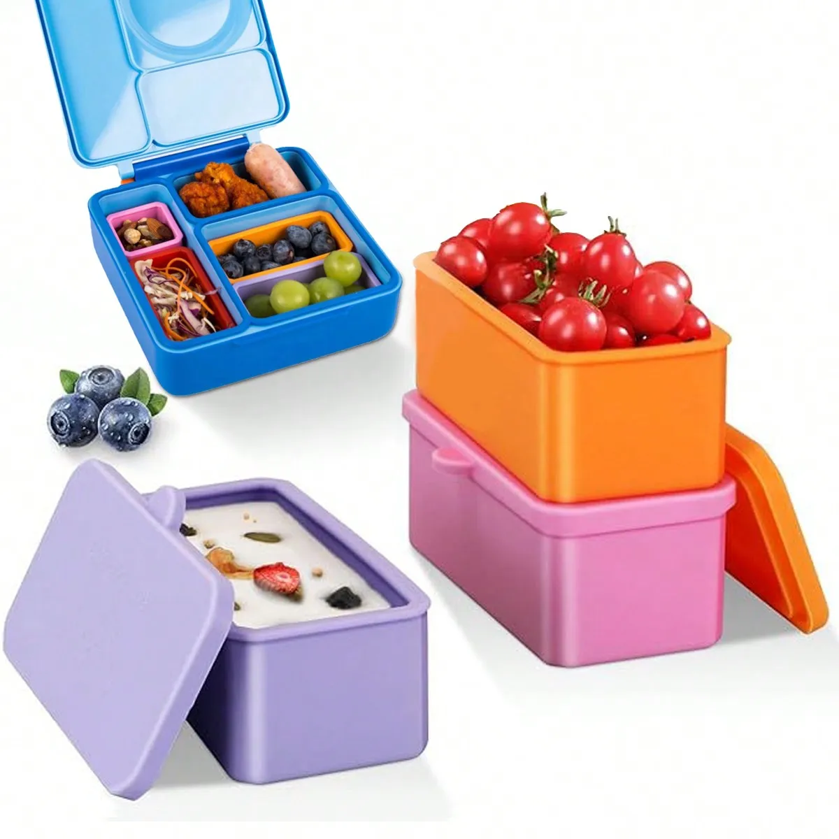 1PC random color lunch box with salad dressing container, reusable silicone baking cup with lid