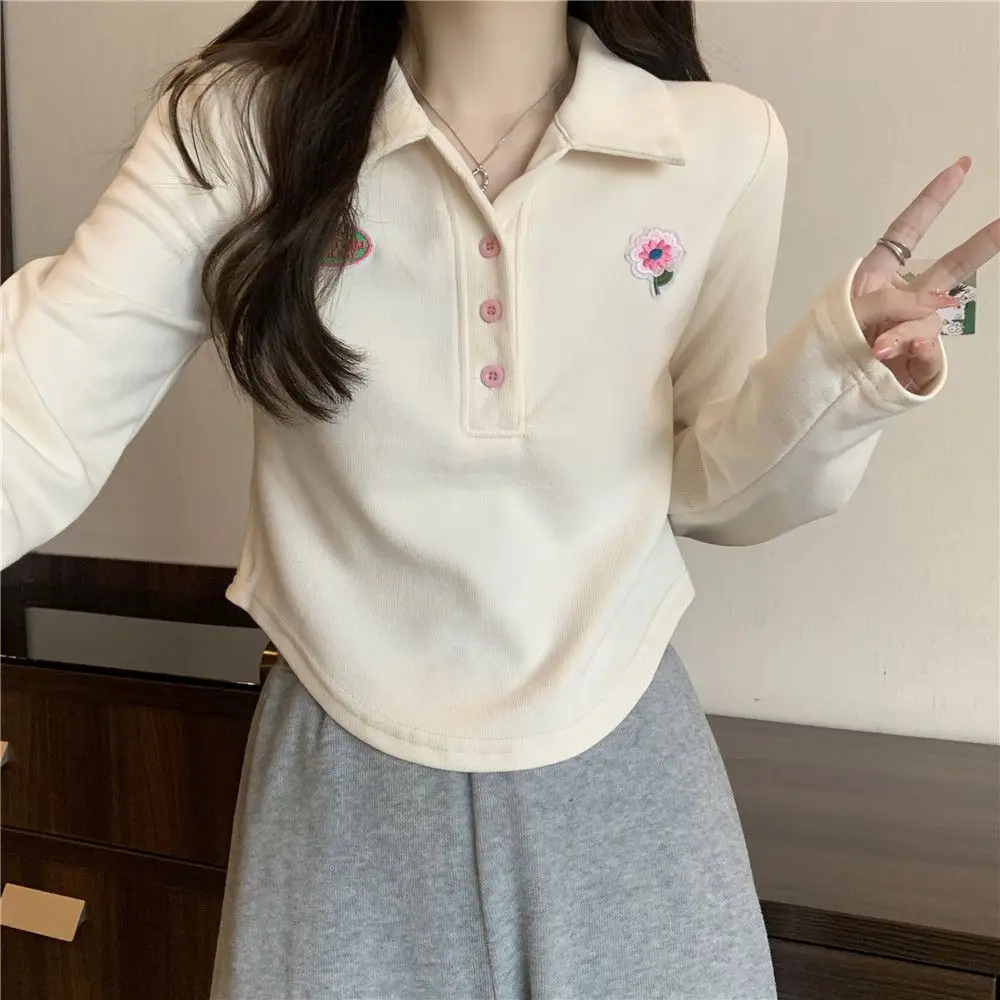 

Spring New Pure Polo Neck Long-sleeved T-shirt Niche Short Design Style Chic Slim Top