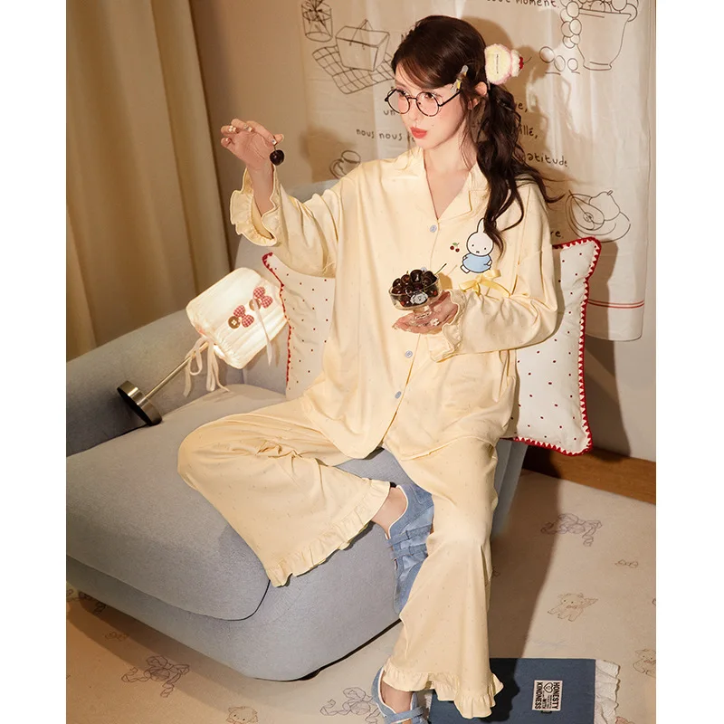 Neue Miffy Frühling und Herbst langärmelige Pyjamas Damen reine Baumwolle lässig niedlich einfache Strickjacke Home Kleidung