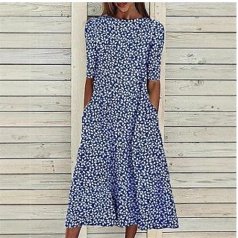 Abito lungo con stampa digitale Donna 2025 Primavera Estate Vestibilità ampia Casual Manica lunga Abito oversize stile Boho colorato