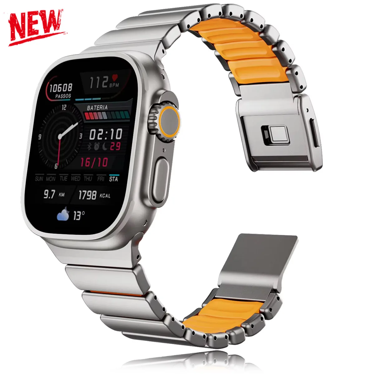 Magnetic Titanium Strap for Iwatch Ultra 3/2 49mm S11 10 46 45 42 44mm Silicone Dual-Layer Link Band for Apple Watch S9 8 7 SE3
