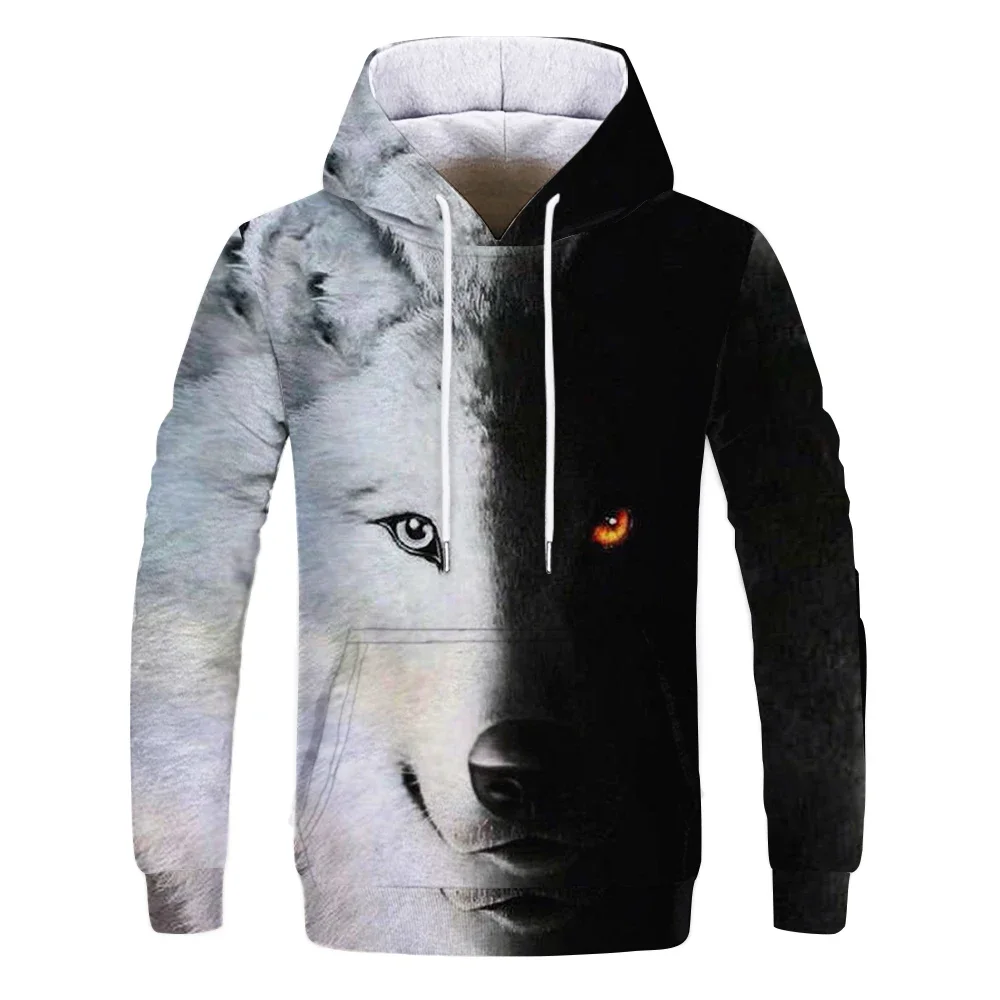 2025 Spring and Autumn Men's Junior Wolf Hoodie Fashion 3D Wolf Print Loose Street Wear Funny Animal Street Hip Hop Sweater