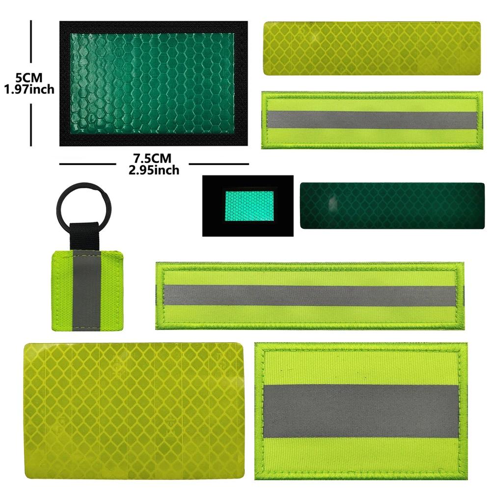 Green Safety Reflector Reflective Patches Appliques Strip Biker Marker Luminous Badges For Cycling Bag Hat Accessories Keyring