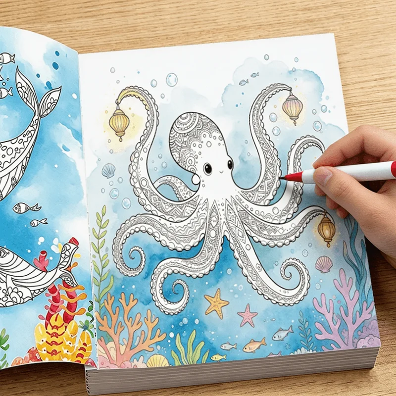 Underwater Ocean Coloring Book, Sea Creature Themed Colouring Sheets, Early Learning Drawing Activity Book,Holiday Gift for Kids