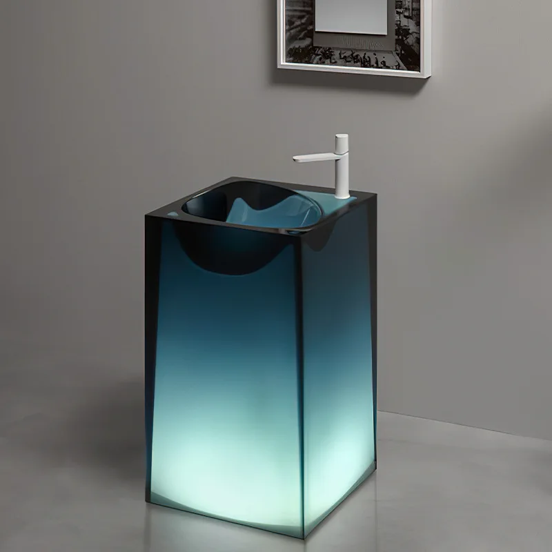 Color Luminous Transparent Resin Pedestal Basin Hotel Column Washbasin Balcony Wash Basin