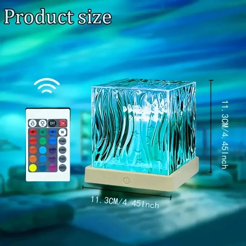 LED 16 Colors Rotating Flame Nightlight Touch Lamp with USB Charging Port Water Ripples Lights Lamp Ocean Water Projector Light