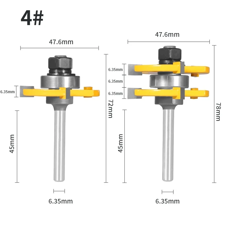 

2Pcs 6.35mm Shank 3 Teeth T-Type Tongue and Groove Router Bit Set, Carbide Tenon Joint Milling Cutter, Wood Flooring Panel Splic