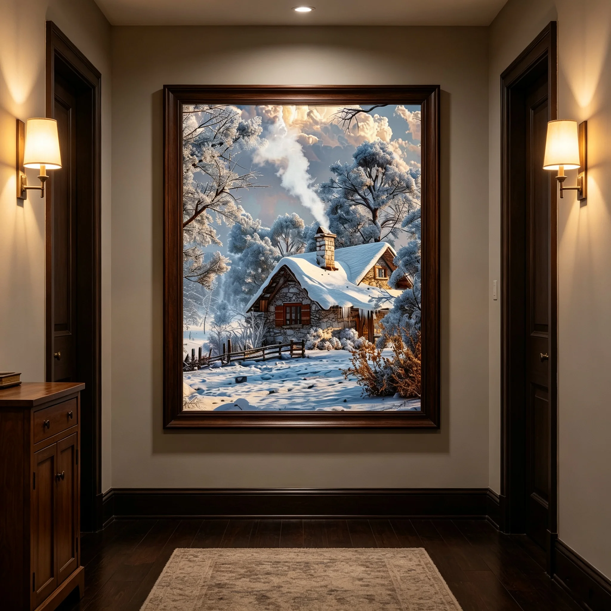 Winter Nature Landscape Canvas Painting Snow Forest House Print Poster Nordic Scenery Wall Art Picture Living Room Decor