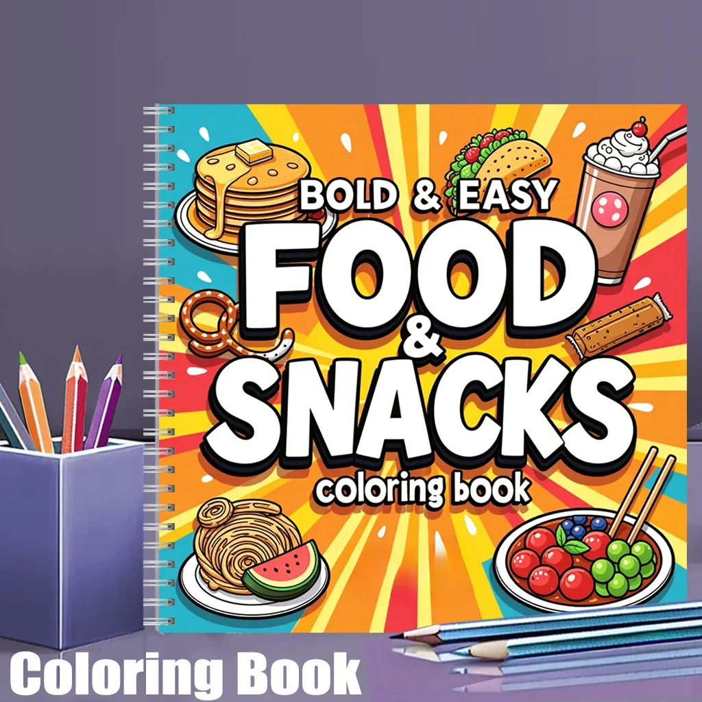 Libro para Colorear de Comida y Aperitivos para Adultos, Regalo de Cumpleaños, Material Escolar, Libro de Dibujo Lindo para Adultos