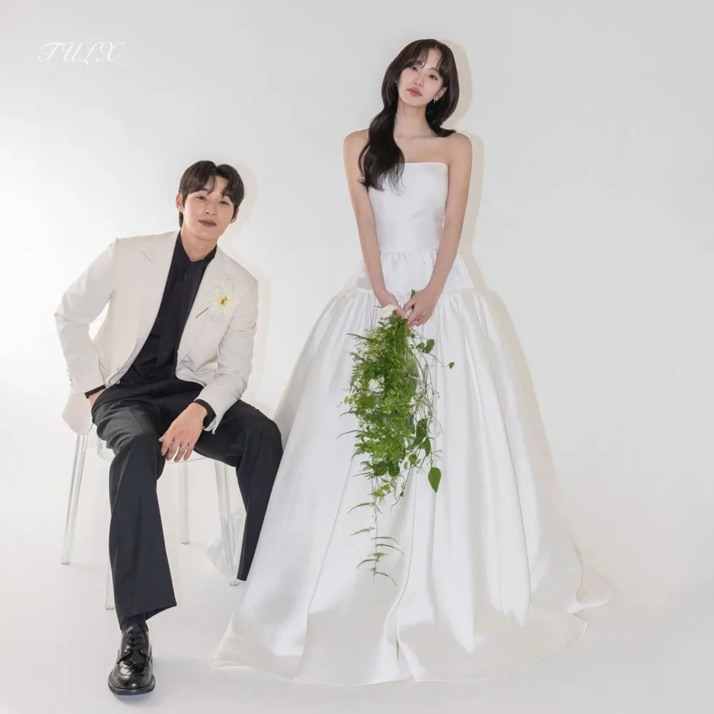 

TULX Ivory Satin Wedding Dresses Korea Photo Shoot Elegant Strapless A line Long Bridal Gowns Corset Customized 웨딩드레스 2026