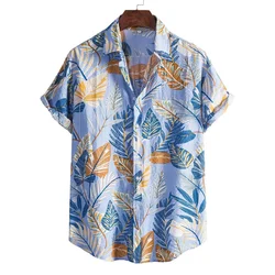 Fashion Flower Leaves Hawaiian Shirt Men Summer Casual Short Sleeves 3d Printed Plants Blouse Tops Party Street Lapel Shirts