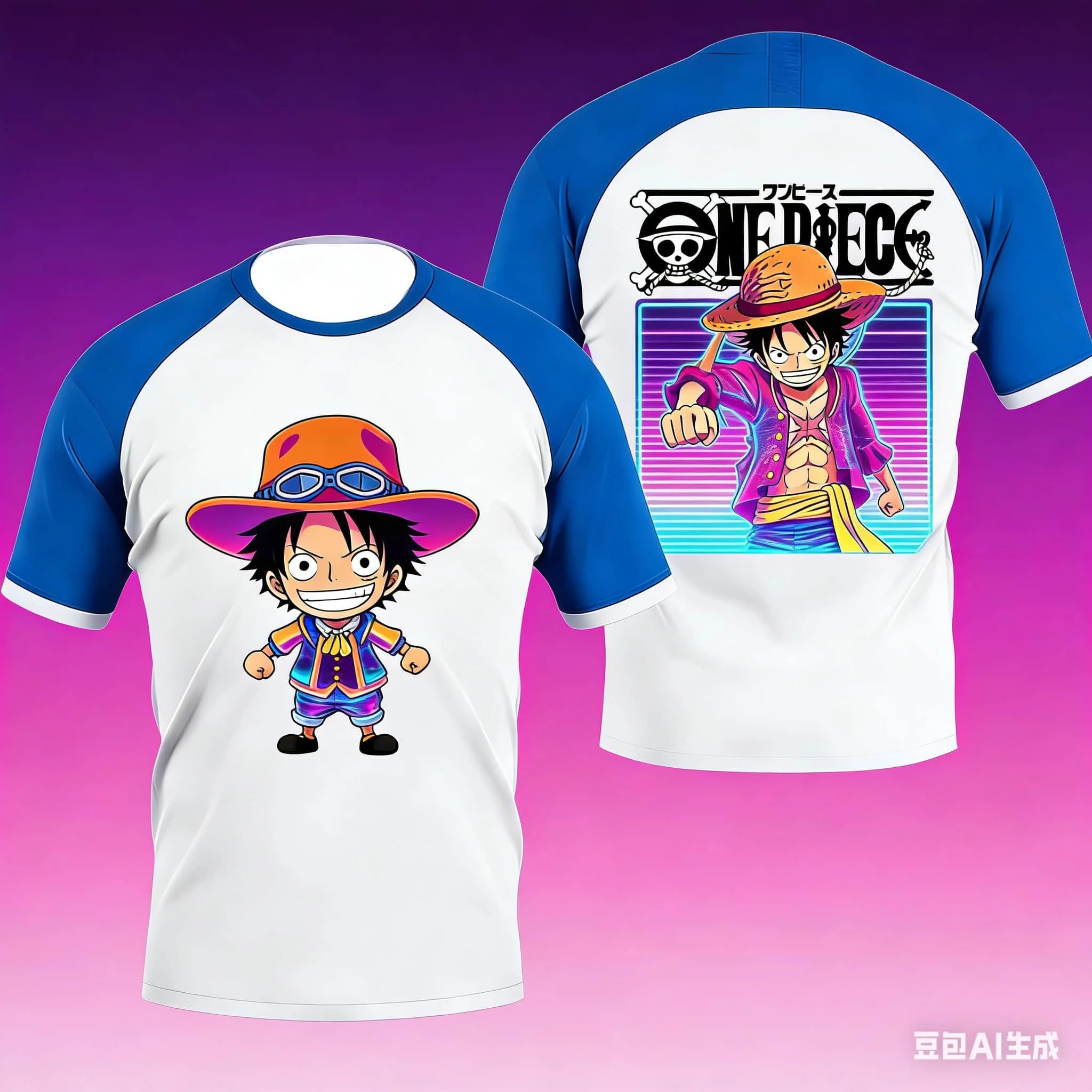 

One Piece Monkey D Luffy Ace Anime T-Shirt for Men Women, Straw Hat Pirate Raglan Streetwear Fan Top Summer children's T-shirt