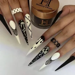 24pcs White Bones Long Pointed Fake Nail Patches Halloween Ghost Spider Webs Press on Nails for Girls Women Wearable Detachable