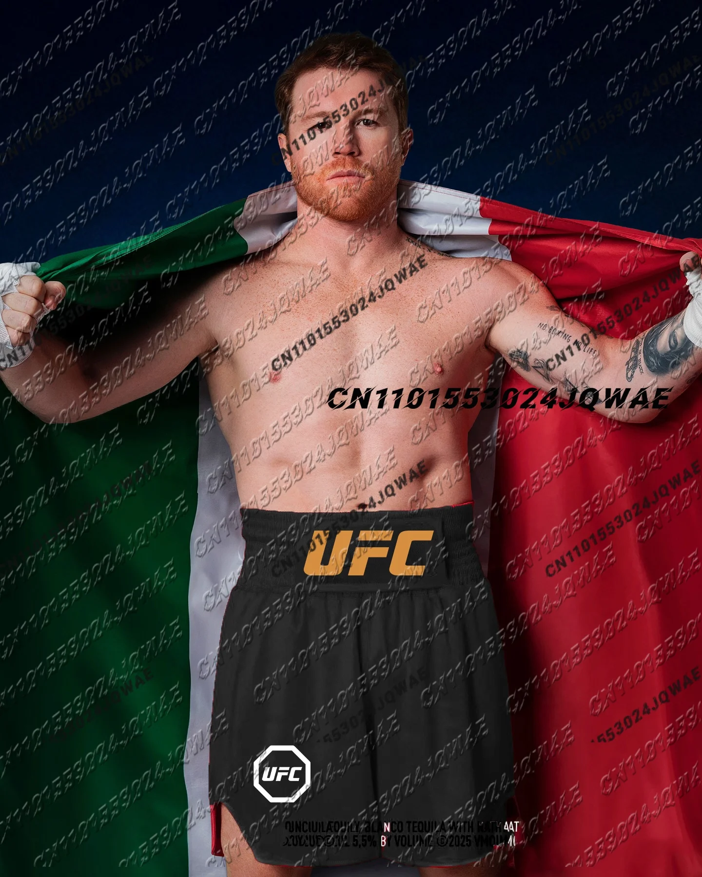 

2025 UFC Saul Alvarez Black/Red Race Shorts Men Loose Breathable Speed Drying Sports Shorts Fitness Training Fighting Shorts