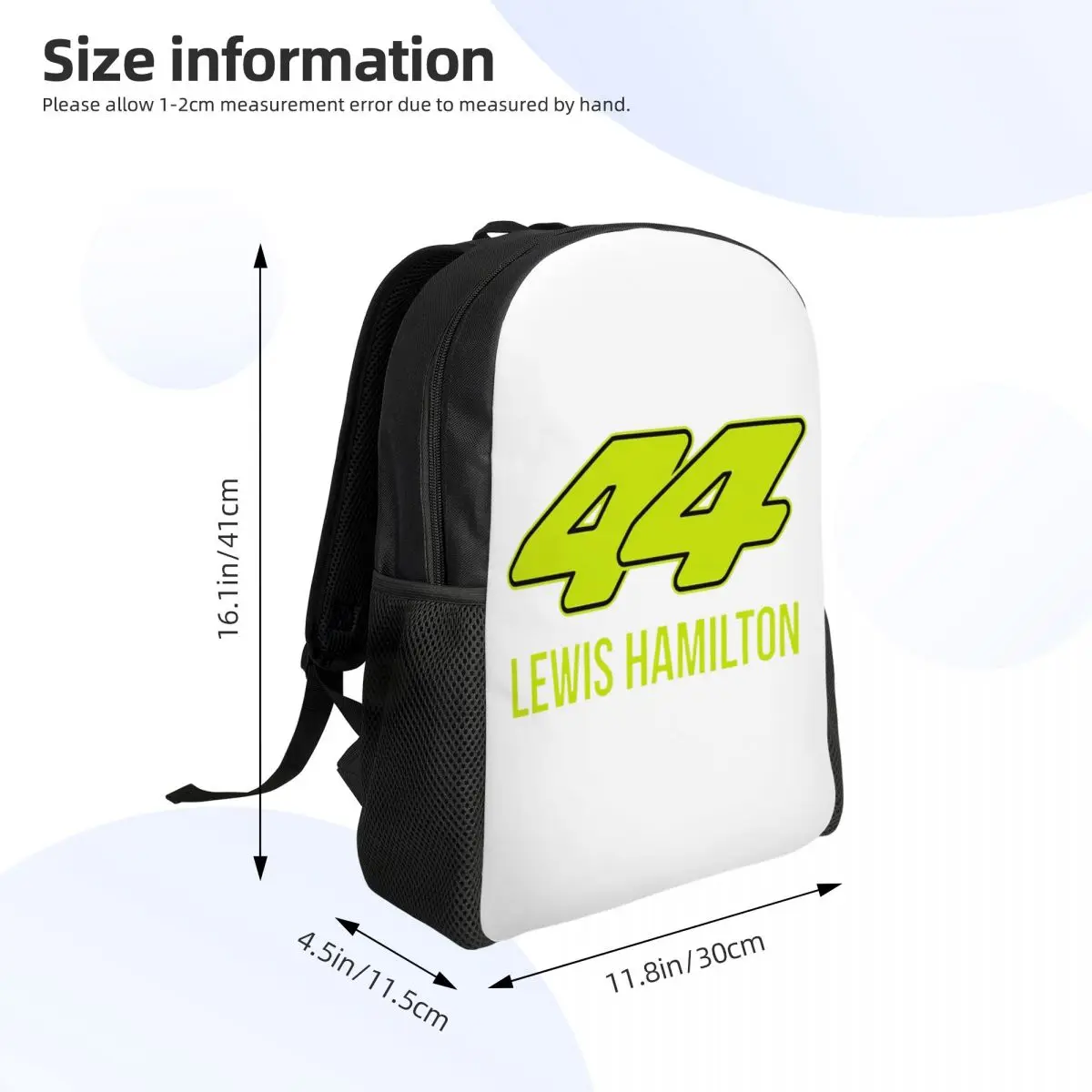 Lewis Hamilton 44 Student Backpack School Bag Hiking Travel Daypack for Boys Girls Fashion Bookbag Shoulder Bags