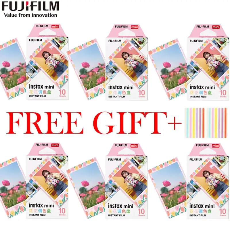 10-60 ورقة من فيلم Fujifilm Instax Mini 12/11/8/9 بألوان زهرية وورق صور فوري من Fuji لكاميرات 70/7s/50s/90/25 Share