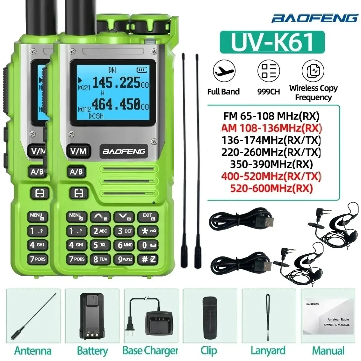 BaoFeng UV- K61 Walkie Talkie Multi Band Wireless Copy Frequency Type-C Long Range Upgraded UV-5R UV 5RH K5(8) Ham Radio