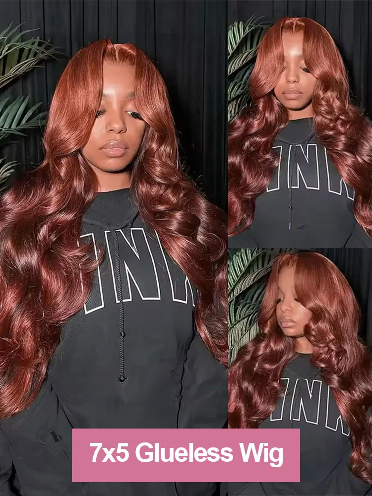 Reddish Brown Body Wave 7x5 Glueless Wig Human Hair Ready To Wear Pre Plucked 13x4 Lace Frontal Wig Pre Cut Lace No Glue 250% image 5